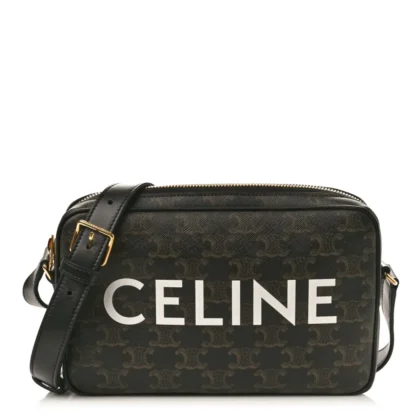 CELINE MEDIUM MESSENGER BAG BLACK TRIOMPHE CANVAS GOLD HARDWARE