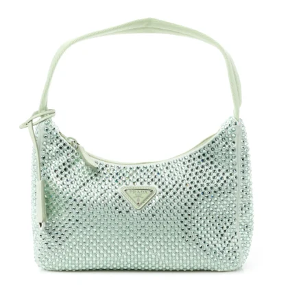 PRADA MINI RE-EDITION 2000 BAG ACQUA SATIN & CRYSTAL