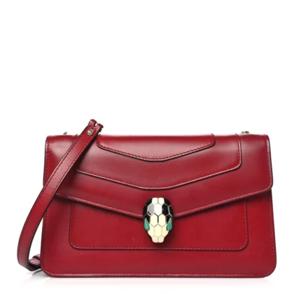 BVLGARI MINI SERPENTI FOREVER CROSSBODY BAG RUBY RED CALFSKIN LEATHER GOLD HARDWARE