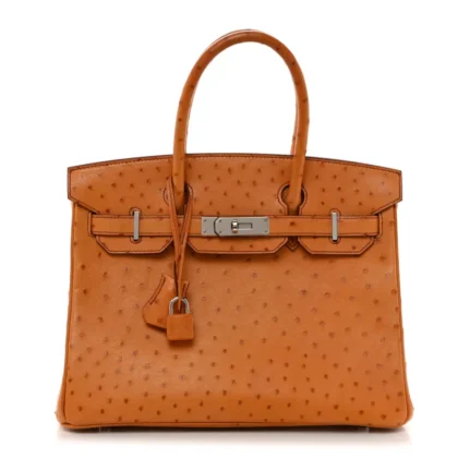 HERM??S BIRKIN 30 COGNAC OSTRICH LEATHER PALLADIUM HARDWARE