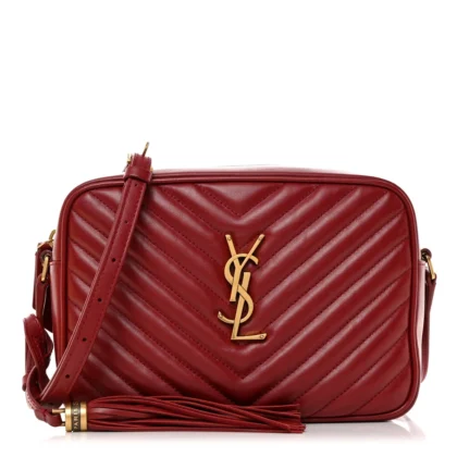 SAINT LAURENT MEDIUM LOU CAMERA BAG OPYUM RED MONOGRAM CALFSKIN MATELASSE LEATHER GOLD HARDWARE