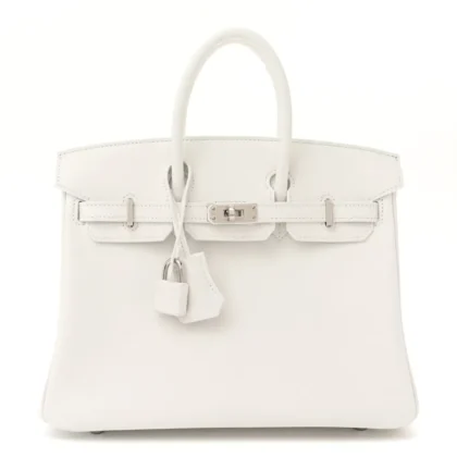 HERM??S BIRKIN 25 NEW WHITE SWIFT LEATHER PALLADIUM HARDWARE