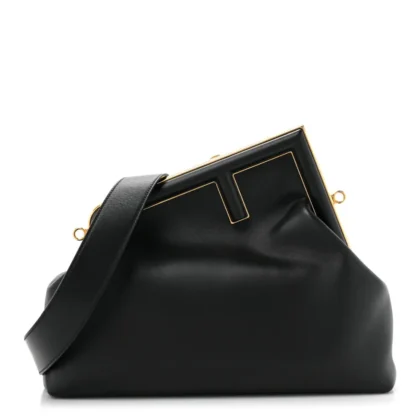 FENDI MEDIUM FENDI FIRST BLACK SHINY NAPPA LEATHER GOLD HARDWARE