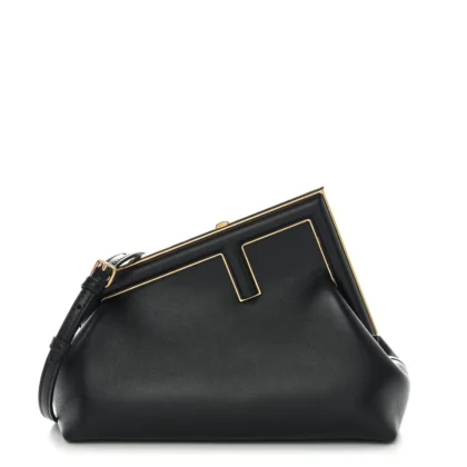 FENDI SMALL FENDI FIRST BLACK SHINY NAPPA LEATHER GOLD HARDWARE