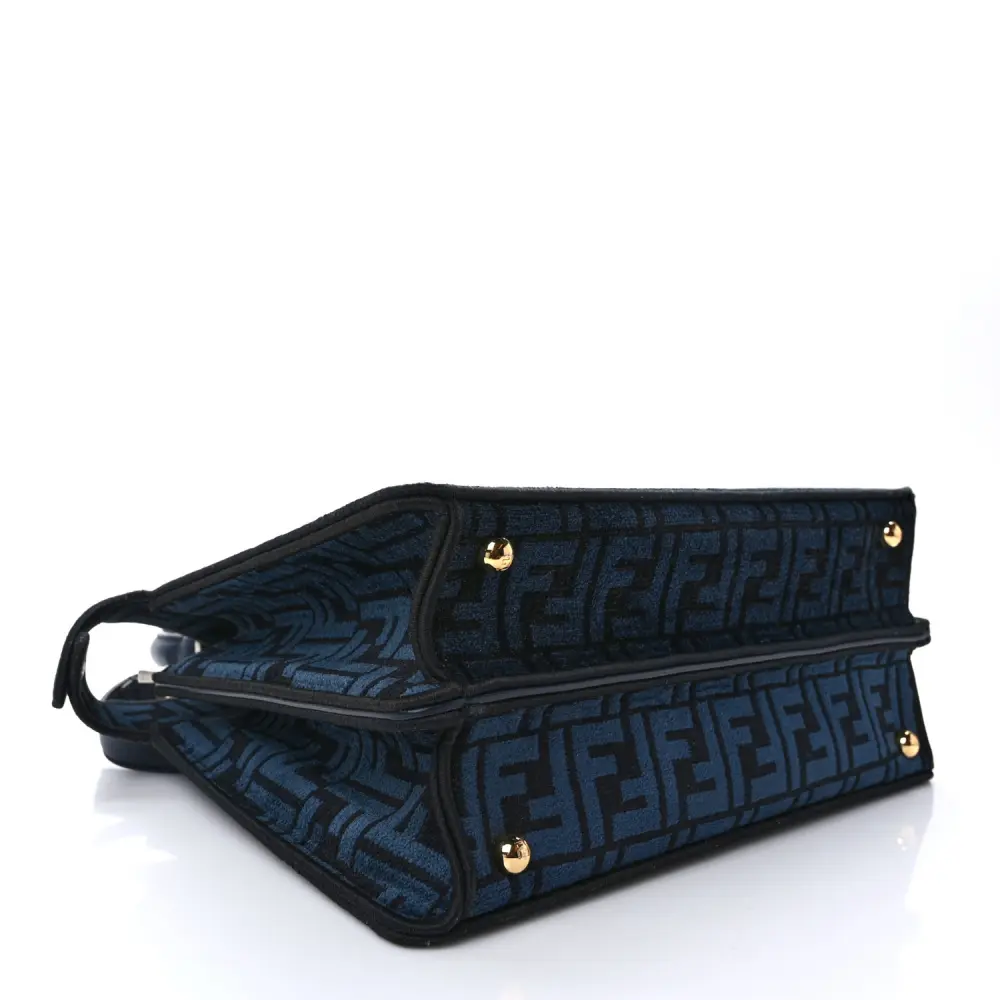 FENDI MEDIUM FF PEEKABOO I SEE U SATCHEL BLUE/BLACK CHENILLE & VITELLO SETA LEATHER GOLD HARDWARE - Image 5