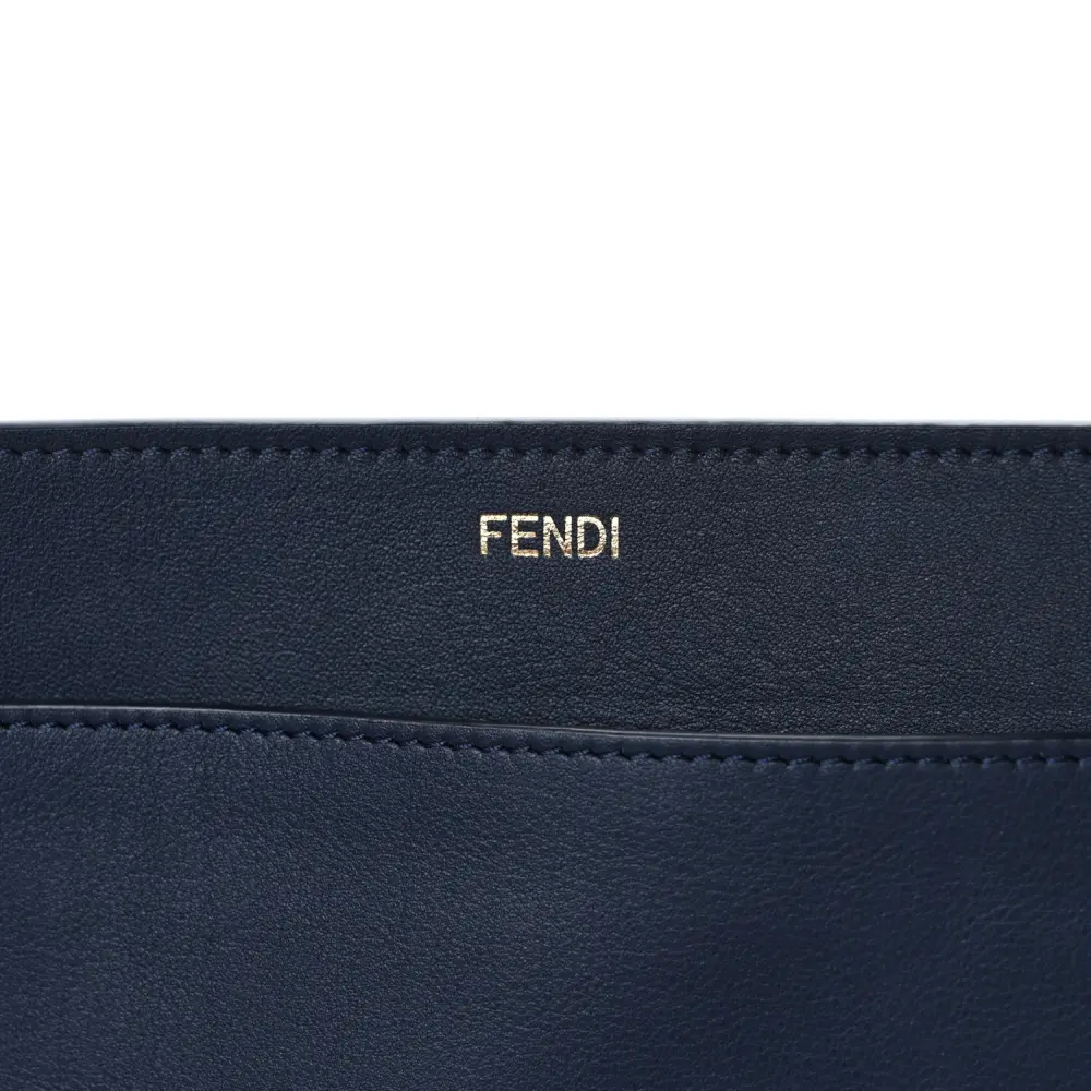 FENDI MEDIUM FF PEEKABOO I SEE U SATCHEL BLUE/BLACK CHENILLE & VITELLO SETA LEATHER GOLD HARDWARE - Image 7
