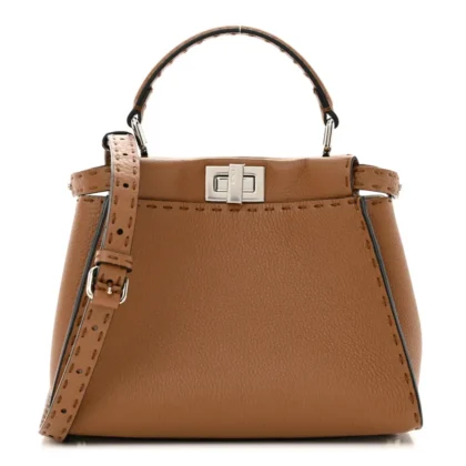 FENDI MINI PEEKABOO ICONIC SATCHEL MOU/MILK BI-COLOR CUOIO ROMANO SELLERIA LEATHER SILVER HARDWARE