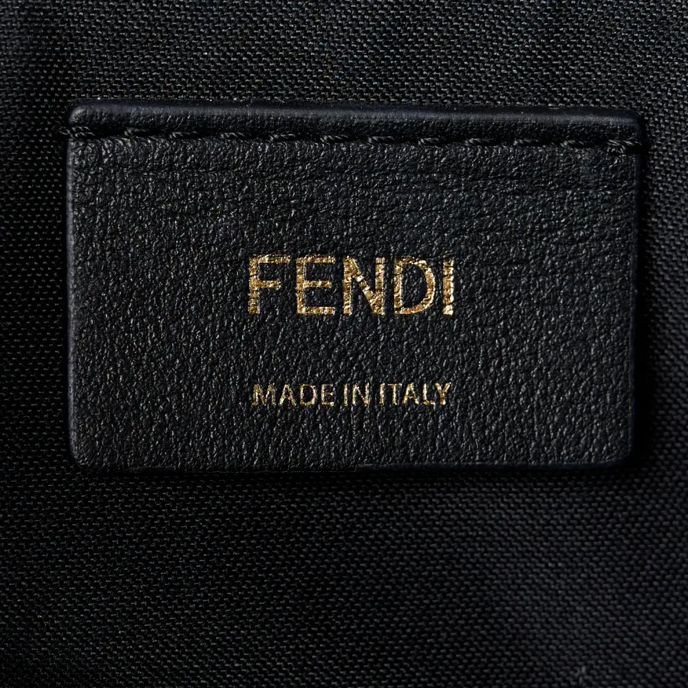 FENDI MEDIUM LOGO EMBROIDERED BY THE WAY BOSTON BAG GREZZO/BLACK CANVAS & KING VITELLO LEATHER GOLD HARDWARE - Image 3