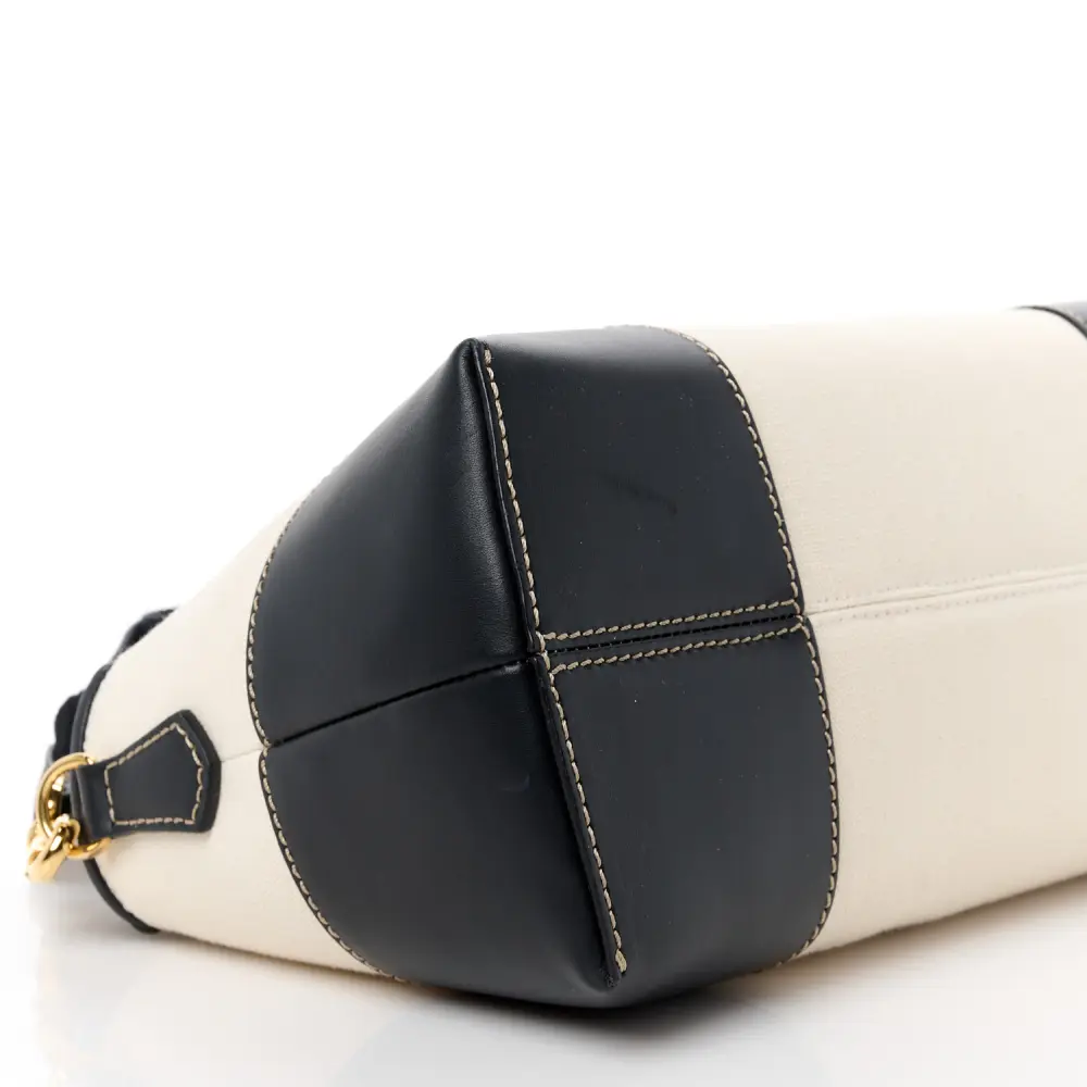 FENDI MEDIUM LOGO EMBROIDERED BY THE WAY BOSTON BAG GREZZO/BLACK CANVAS & KING VITELLO LEATHER GOLD HARDWARE - Image 5