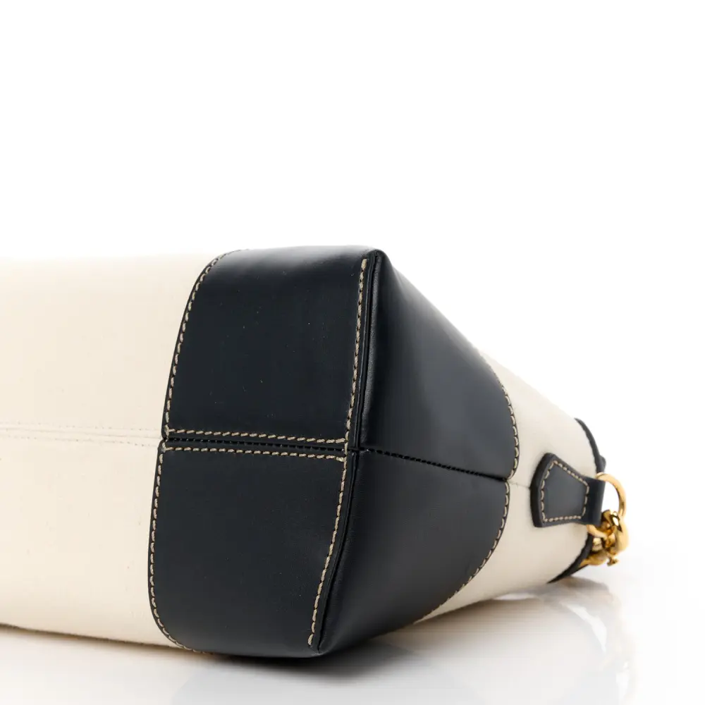 FENDI MEDIUM LOGO EMBROIDERED BY THE WAY BOSTON BAG GREZZO/BLACK CANVAS & KING VITELLO LEATHER GOLD HARDWARE - Image 6