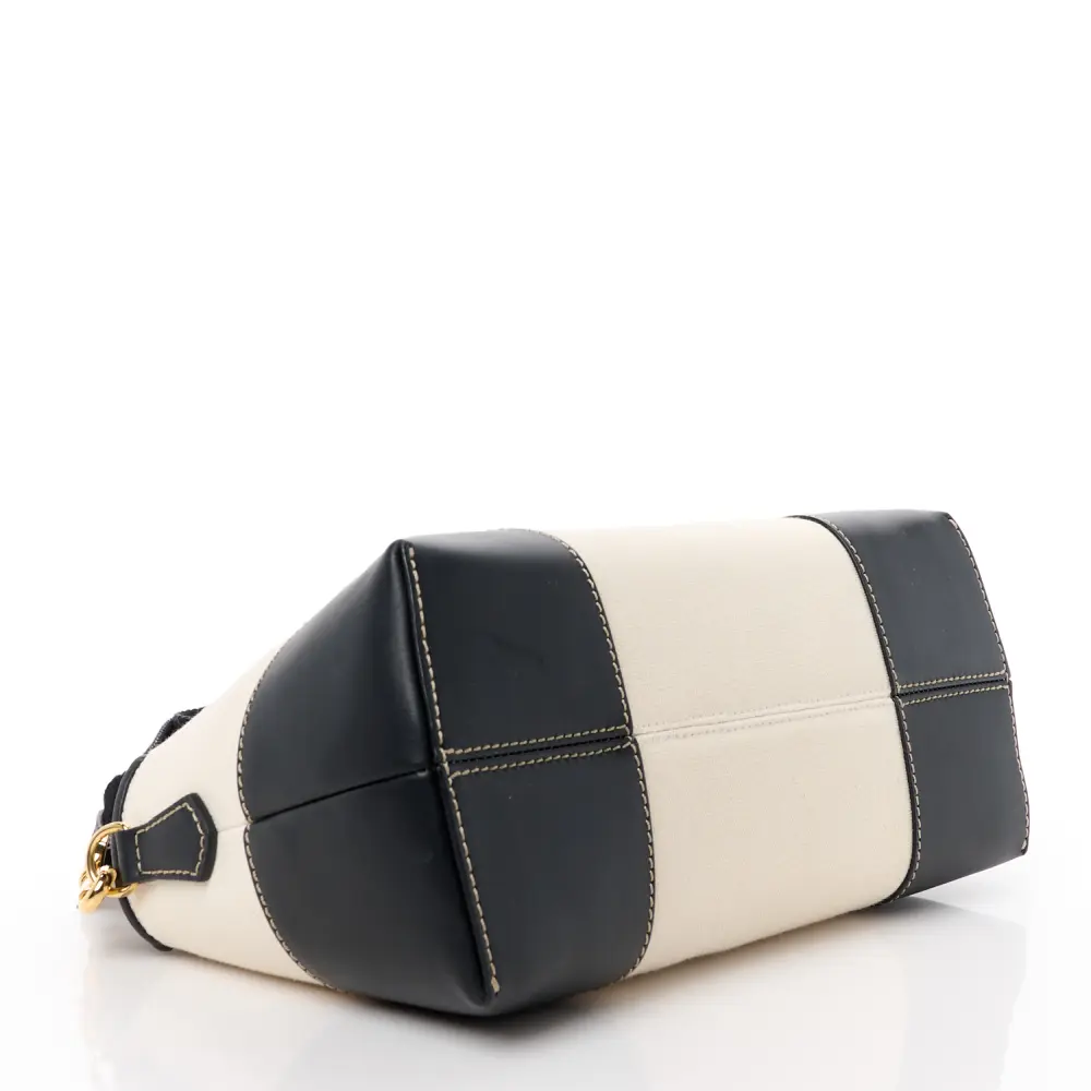 FENDI MEDIUM LOGO EMBROIDERED BY THE WAY BOSTON BAG GREZZO/BLACK CANVAS & KING VITELLO LEATHER GOLD HARDWARE - Image 7