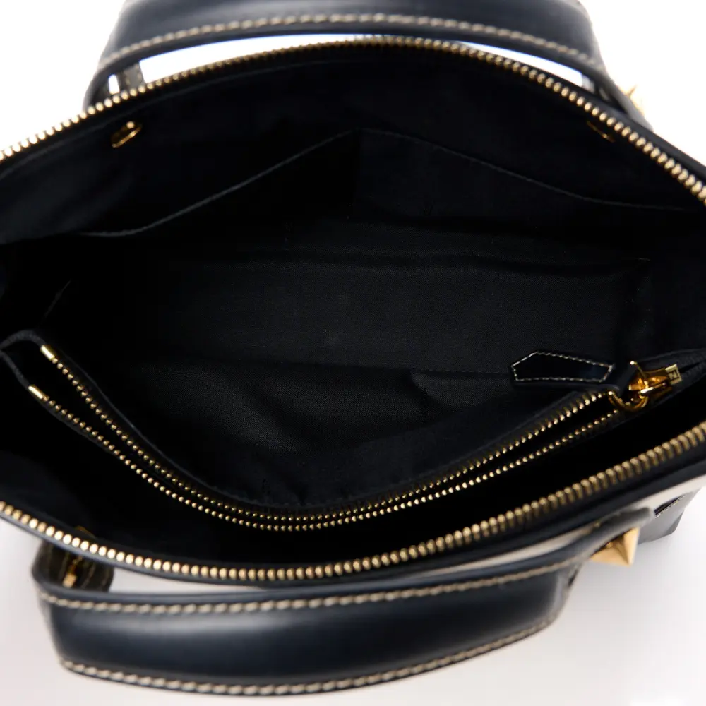 FENDI MEDIUM LOGO EMBROIDERED BY THE WAY BOSTON BAG GREZZO/BLACK CANVAS & KING VITELLO LEATHER GOLD HARDWARE - Image 8