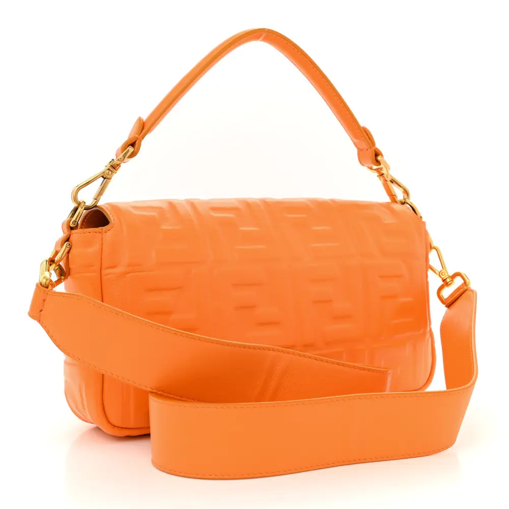 FENDI FF 1974 EMBOSSED BAGUETTE CLEMENTINE NAPPA LEATHER GOLD HARDWARE - Image 3