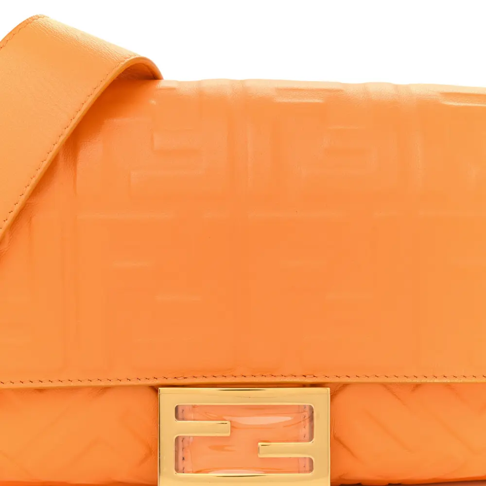 FENDI FF 1974 EMBOSSED BAGUETTE CLEMENTINE NAPPA LEATHER GOLD HARDWARE - Image 9
