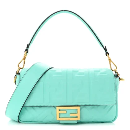 FENDI PETITE PEEKABOO I SEE U SATCHEL FENDI (F X T) NAPPA LEATHER FF 1974 EMBOSSED TIFFANY GOLD HARDWARE