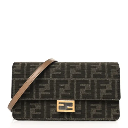 FENDI FF 1974 WALLET ON CHAIN TOBACCO/MORO JACQUARD FABRIC GOLD HARDWARE