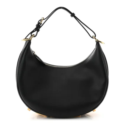 FENDI SMALL FENDIGRAPHY HOBO BAG BLACK MATTE GRACE VITELLO LEATHER GOLD HARDWARE
