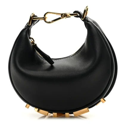 FENDI NANO FENDIGRAPHY HOBO CHARM BLACK MATTE GRACE VITELLO LEATHER GOLD HARDWARE