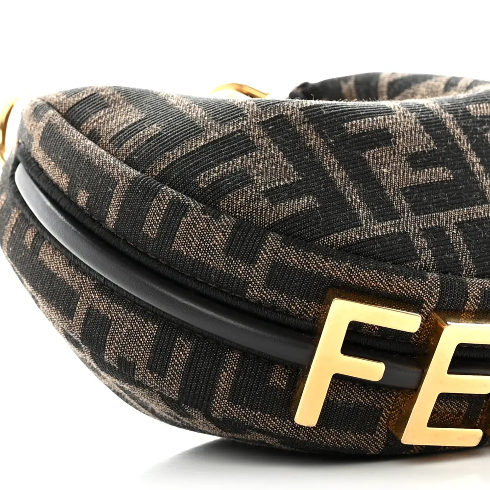 FENDI NANO FF 1974 FENDIGRAPHY HOBO CHARM TOBACCO/MORO JACQUARD FABRIC GOLD HARDWARE - Image 4