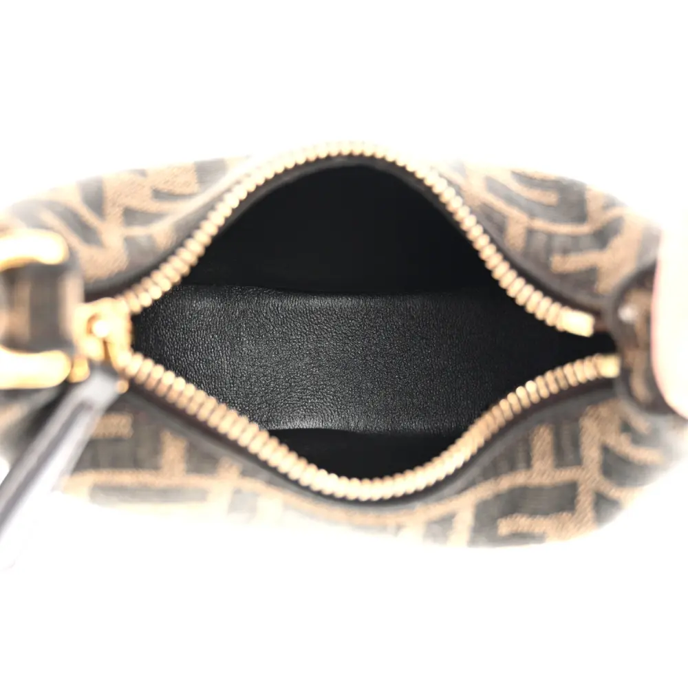 FENDI NANO FF 1974 FENDIGRAPHY HOBO CHARM TOBACCO/MORO JACQUARD FABRIC GOLD HARDWARE - Image 7