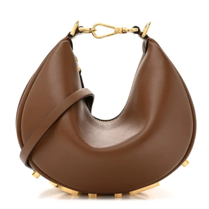 FENDI MINI FENDIGRAPHY HOBO BAG BRANDY MATTE GRACE VITELLO LEATHER GOLD HARDWARE