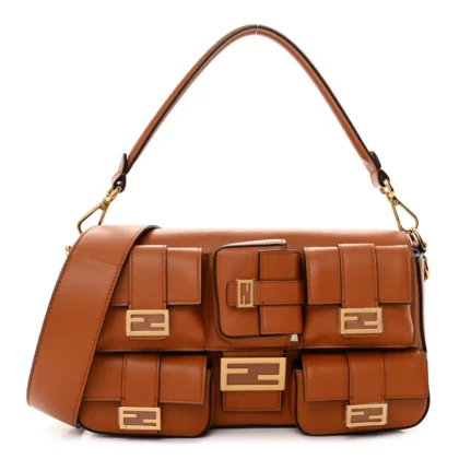 FENDI SMALL BAGUETTE BRANDY SHINY NAPPA LEATHER GOLD HARDWARE
