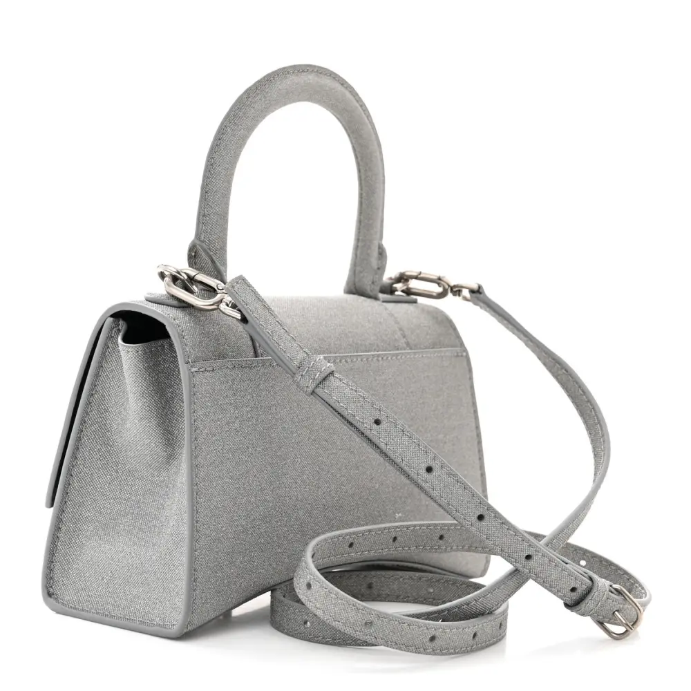 BALENCIAGA XS HOURGLASS TOP HANDLE BAG SILVER SPARKLING FABRIC SILVER HARDWARE - Image 3