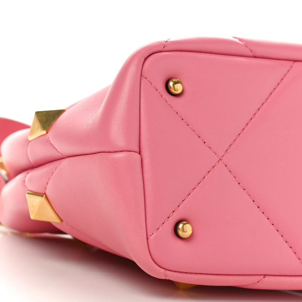 VALENTINO GARAVANI SMALL ROMAN STUD THE HANDLE BAG FLAMINGO PINK NAPPA LEATHER GOLD HARDWARE - Image 4