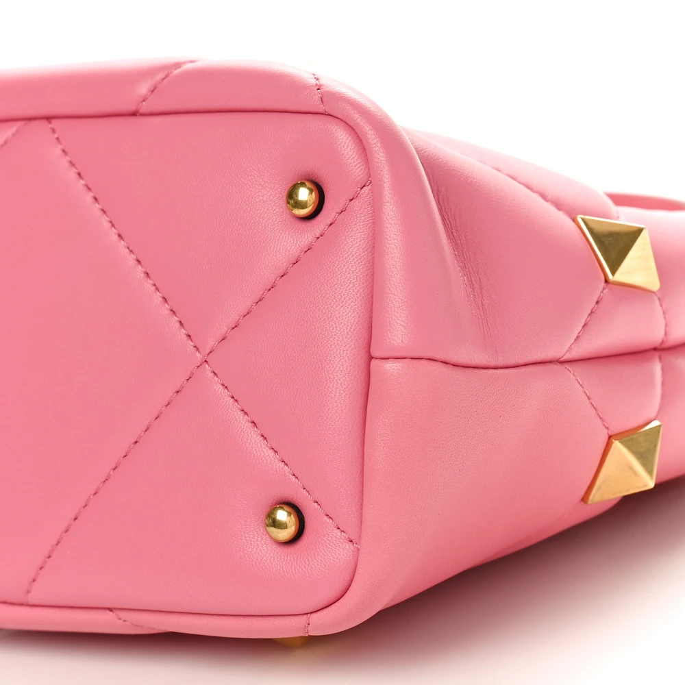 VALENTINO GARAVANI SMALL ROMAN STUD THE HANDLE BAG FLAMINGO PINK NAPPA LEATHER GOLD HARDWARE - Image 5