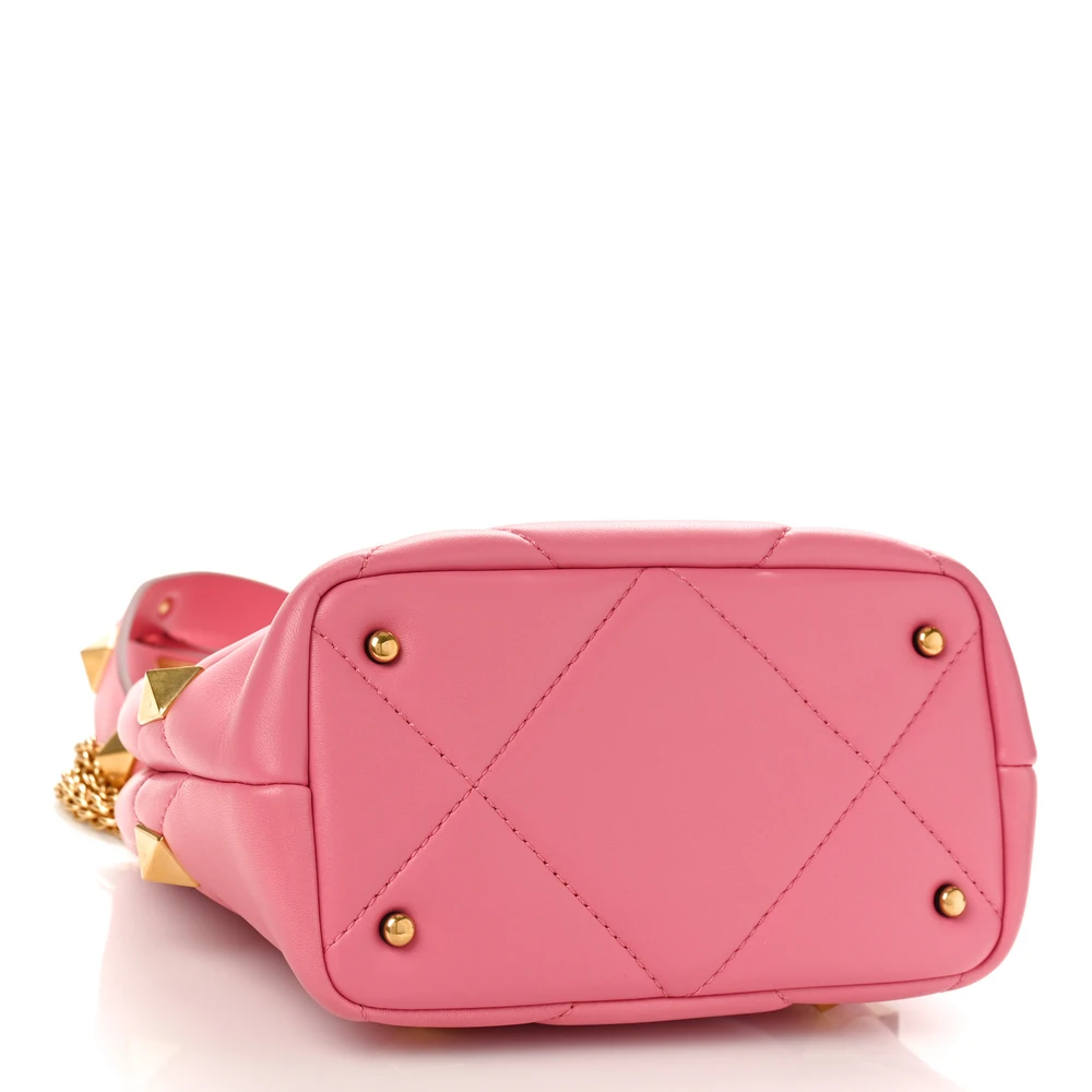 VALENTINO GARAVANI SMALL ROMAN STUD THE HANDLE BAG FLAMINGO PINK NAPPA LEATHER GOLD HARDWARE - Image 6