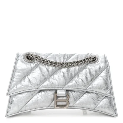 BALENCIAGA SMALL CRUSH CHAIN BAG BEIGE QUILTED CRUSHED CALFSKIN LEATHER SILVER HARDWARE