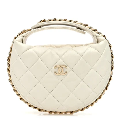 CHANEL CHAIN AROUND POUCH SMALL WHITE QUILTED LAMBSKIN LEATHER LIGHT GOLD HARDWARE