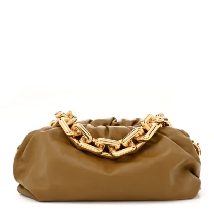 BOTTEGA VENETA MEDIUM INTRECCIATO THE POUCH CHAIN BAG CAMMELLO CALFSKIN LEATHER GOLD HARDWARE