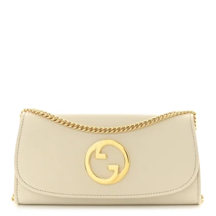 GUCCI SMALL ROXY BLONDIE CONTINENTAL CHAIN WALLET MYSTIC WHITE CALFSKIN LEATHER GOLD HARDWARE