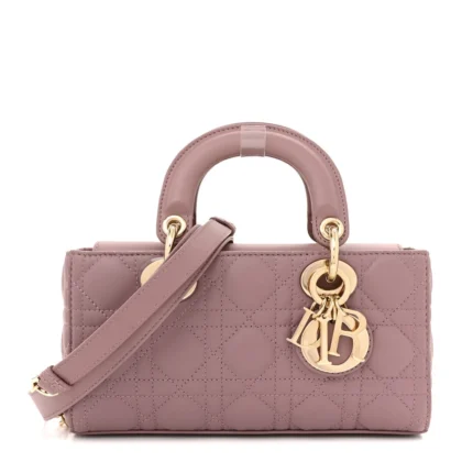 DIOR SMALL LADY D-JOY PEONY PINK CANNAGE LAMBSKIN LEATHER GOLD HARDWARE