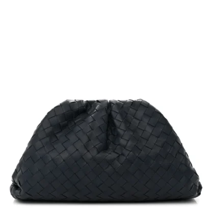 BOTTEGA VENETA MAXI INTRECCIATO THE POUCH OVERSIZED CLUTCH DEEP BLUE NAPPA LEATHER