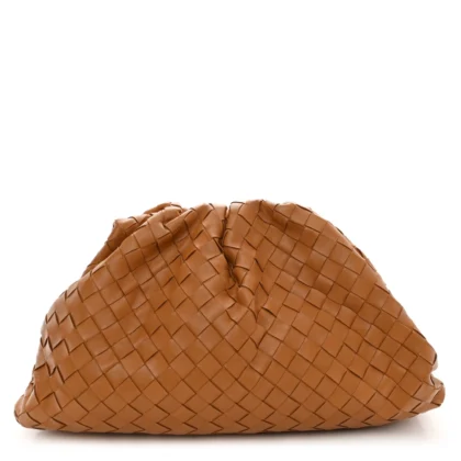 BOTTEGA VENETA MAXI INTRECCIATO THE POUCH OVERSIZED CLUTCH CARAMEL NAPPA LEATHER