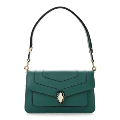 BVLGARI SMALL SERPENTI FOREVER EAST WEST SHOULDER BAG MINT GREEN CALFSKIN LEATHER GOLD HARDWARE