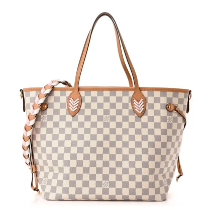 LOUIS VUITTON BRAIDED NEVERFULL MM DAMIER AZUR CANVAS ORANGE INTERIOR