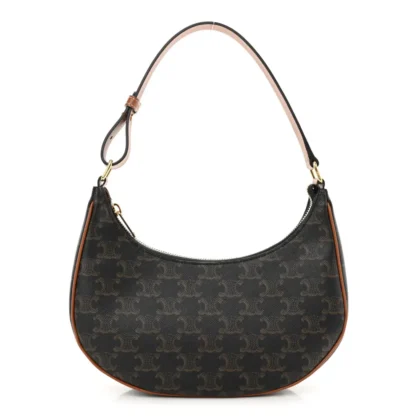 CELINE MEDIUM AVA SHOULDER BAG TAN TRIOMPHE CANVAS & CALFSKIN LEATHER GOLD HARDWARE