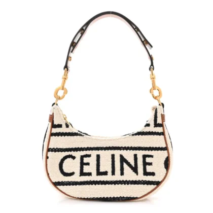 CELINE MEDIUM AVA SHOULDER BAG WHITE/BLACK TEXTILE GOLD HARDWARE
