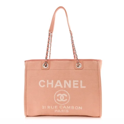 CHANEL DEAUVILLE TOTE SMALL LIGHT ORANGE MIXED FIBERS SILVER HARDWARE