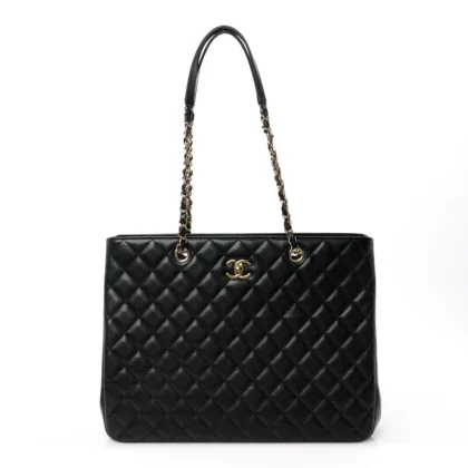 CHANEL SHOPPING TOTE LARGE BLACK QUILTED CAVIAR LEATHER LIGHT GOLD HARDWARE