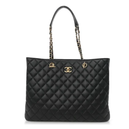 CHANEL CLASSIC SHOPPING TOTE LARGE BLACK QUILTED CALFSKIN LEATHER GOLD HARDWARE