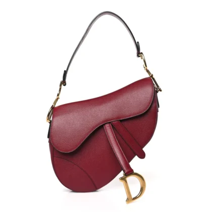 DIOR MEDIUM SADDLE BAG RED GRAINED CALFSKIN LEATHER BRASS HARDWARE