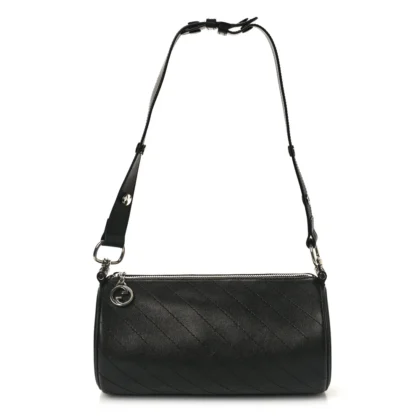 GUCCI MINI DIAGONAL STITCHED BLONDIE BARREL SHOULDER BAG BLACK SAKAI BE GREEN CALFSKIN LEATHER SILVER HARDWARE