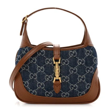 GUCCI MINI JACKIE 1961 HOBO BLUE TEA / CUIR NEW DENIM GG MONOGRAM & CALFSKIN LEATHER GOLD HARDWARE