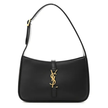 SAINT LAURENT MEDIUM LE 5 ?? 7 HOBO BLACK SMOOTH CALFSKIN LEATHER GOLD HARDWARE