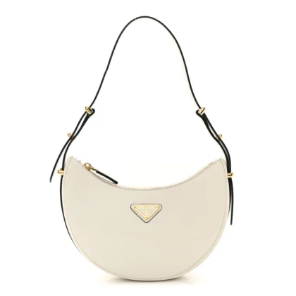 PRADA MEDIUM ARQUE SHOULDER BAG WHITE SOFT CALFSKIN LEATHER GOLD HARDWARE