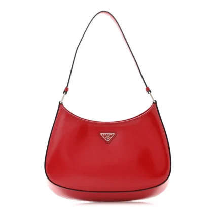 PRADA MEDIUM CLEO SHOULDER BAG SCARLATTO/BLACK SPAZZOLATO LEATHER SILVER HARDWARE
